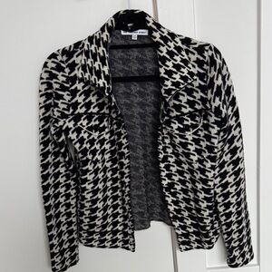Cashmere Project-Black & Cream Houndstooth Knit Cardigan